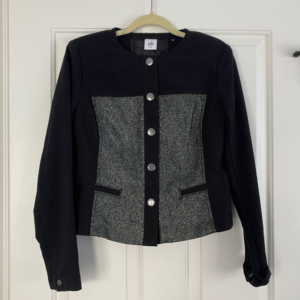 🔥 CAbi Jacquard Metalic Jacket Style #3036